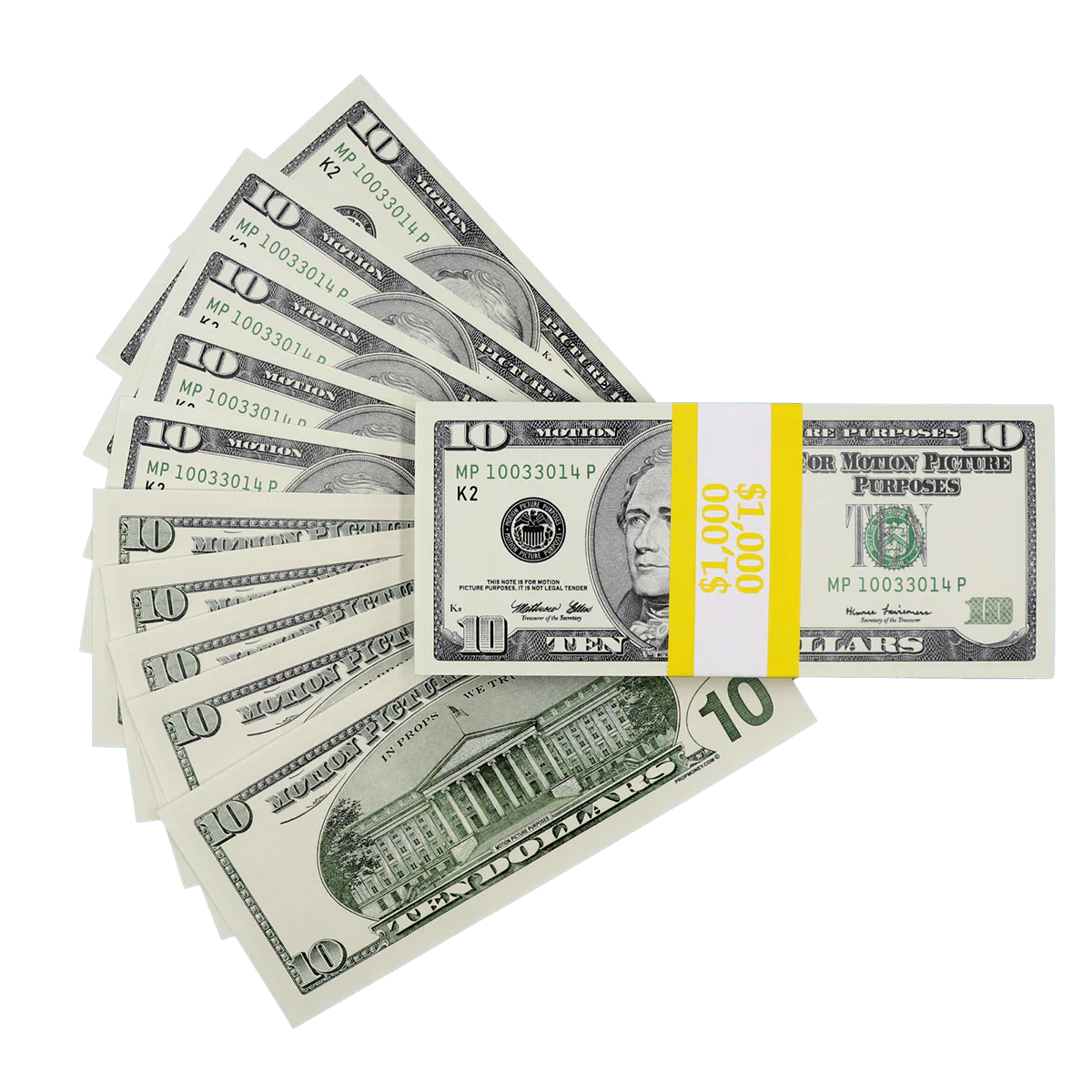 Money Prop - 2000 Series $10 Crisp New $1,000 Full Print Stack
