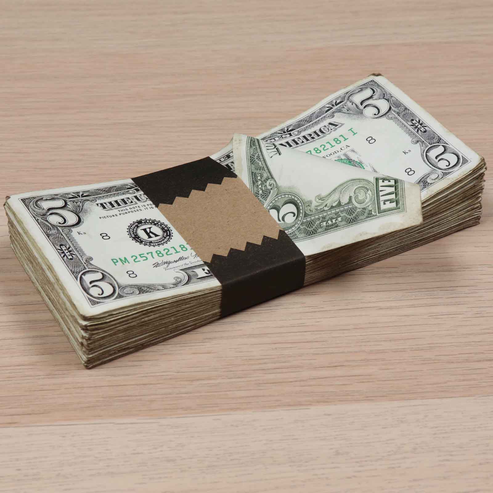 Money Prop - 1990 Series $5 ✔️RealAged™ Full Print $500 Stack - Image 4