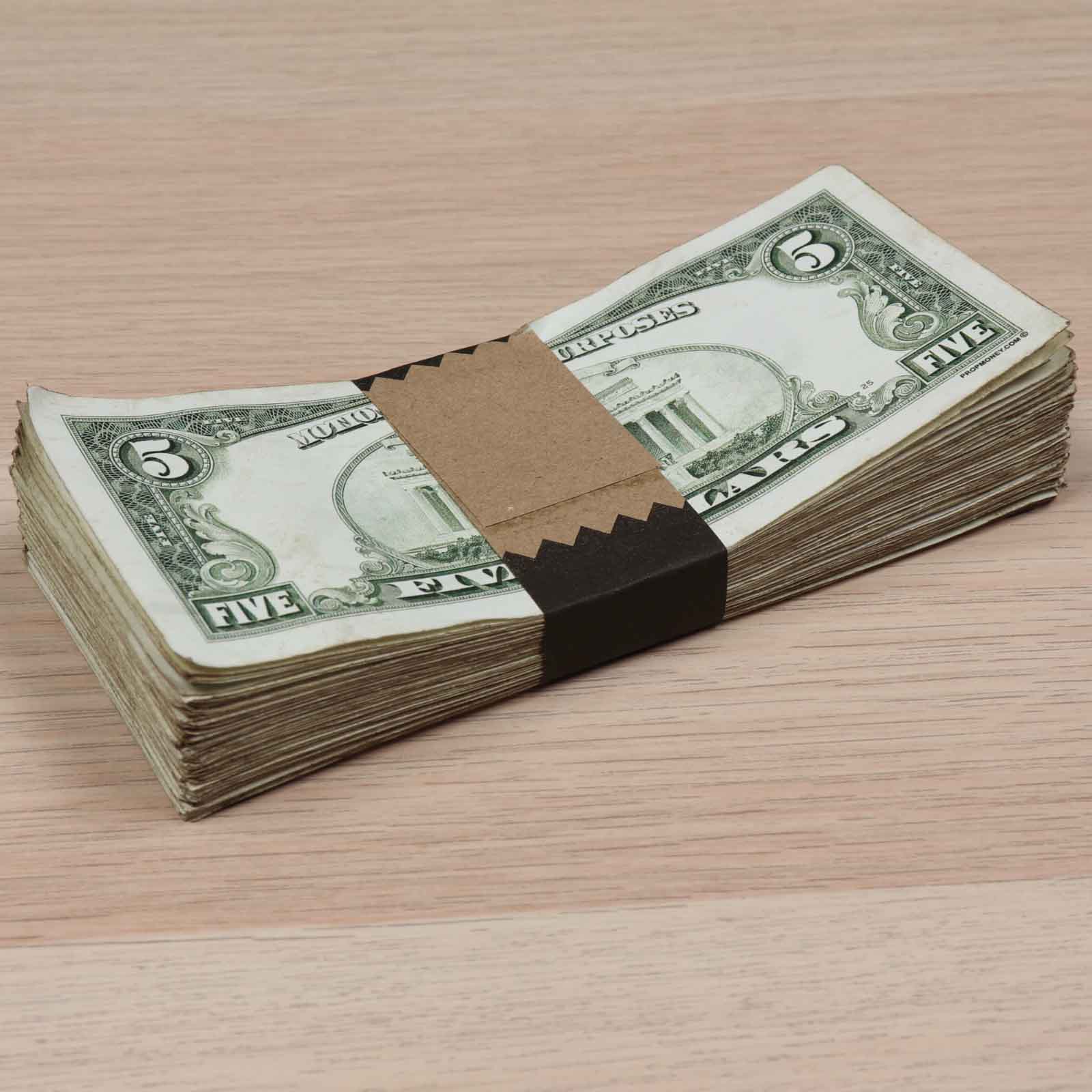 Money Prop - 1990 Series $5 ✔️RealAged™ Full Print $500 Stack - Image 6