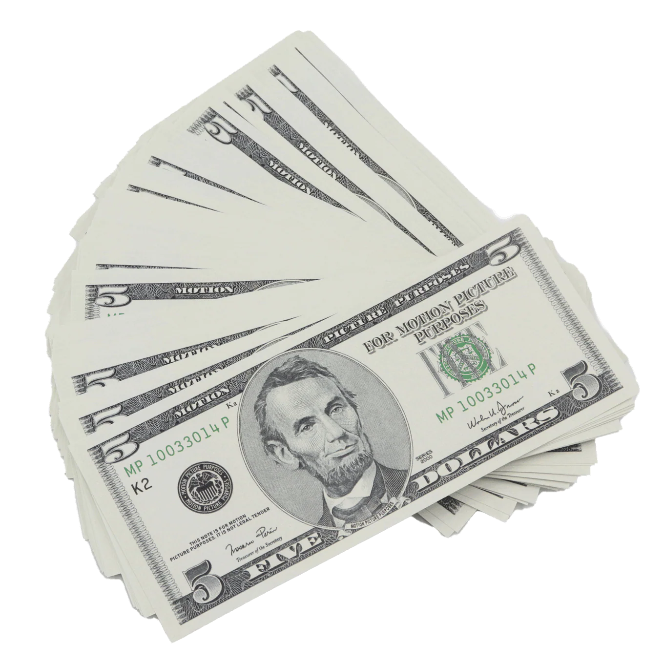 Money Prop - 2000 Series $5 Full Print $500 Stack - Image 3