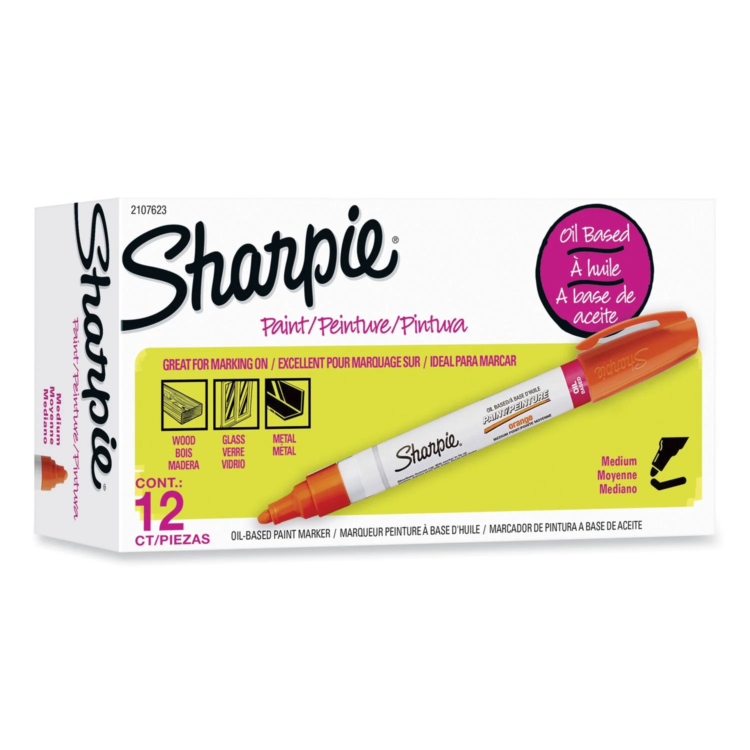 Sharpie Permanent Paint Marker, Medium Bullet Tip, Orange, 12/Pack - Image 2